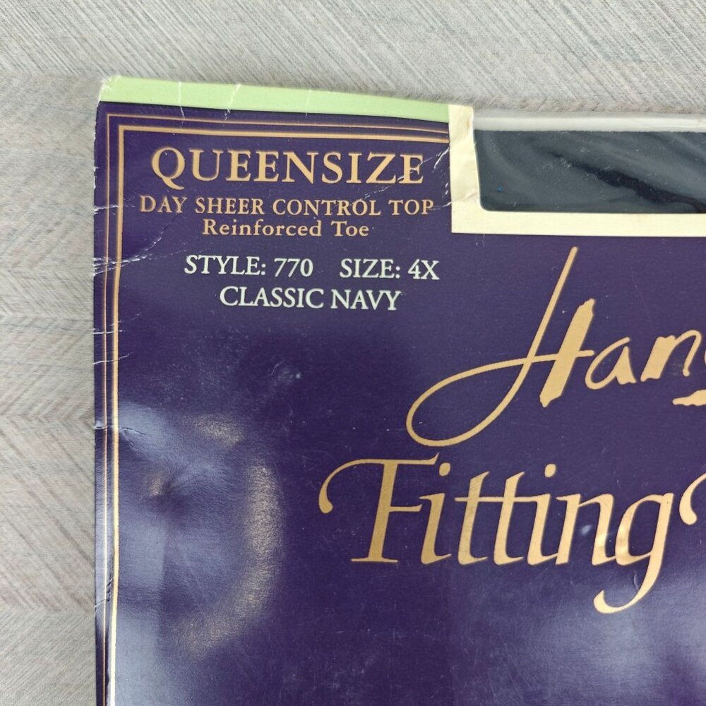 Hanes Queensize Day Sheer Control Top Pantyhose Classic Navy Size 4X Reinforced - Picture 2 of 3